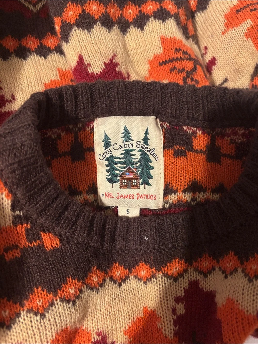 Kiel James Patrick Fox & Leaf Crewneck Sweater - Brown, Orange, Cream - size S - Picture 2 of 3